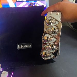 b.b. Simon Grey Double Studded Skull Crystal Belt